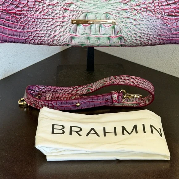 Brahmin Priscilla Melbourne in Julep Pink & Green Croc-Embossed Satchel. - Picture 4 of 16